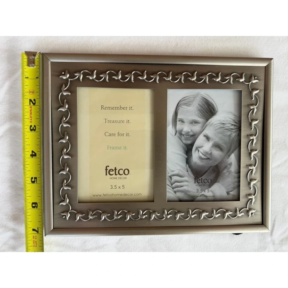 Fetco Silver Ornate Metal Photo Frame 8x10 Dual 3.5x5 for 2 Photos